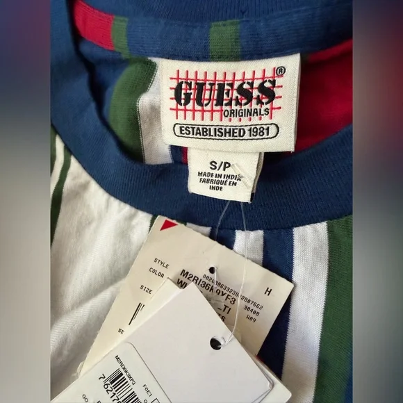 Men’s S & M Guess Originals Pat Vertical Striped Tee- Relaxed Fit - Unisex - Picture 6 of 14